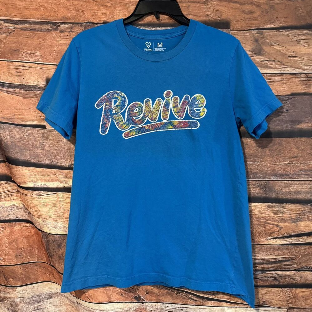 Revive Skateboards T Shirt Mens Medium M Blue Tie Dye Logo Graphic Skate Tee